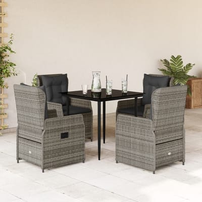 vidaXL - 5-delige - Tuinset - met - kussens - poly - rattan - grijs
