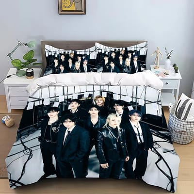 KPOP Dekbedovertrek Kussensloop S-Stray-K-Kids Beddengoed Set Volwassene Jongen Meisje Slaapkamer Decoratie Kindercadeau Enkel Dubbel Grote Maat EU Single(135*200cm)3pcs