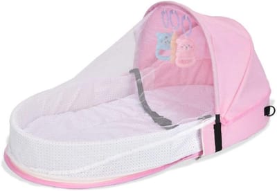 Babybed Reisbed - Draagbaar Opvouwbaar - Veilig Slapen - Met Zonwering - 80x40cm - Roze
