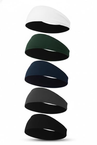 Set van 5 sport hoofdbanden voor heren en dames – elastische zweetbanden in wit, groen, blauw, grijs en zwart – unisex haarbanden voor hardlopen en fitness