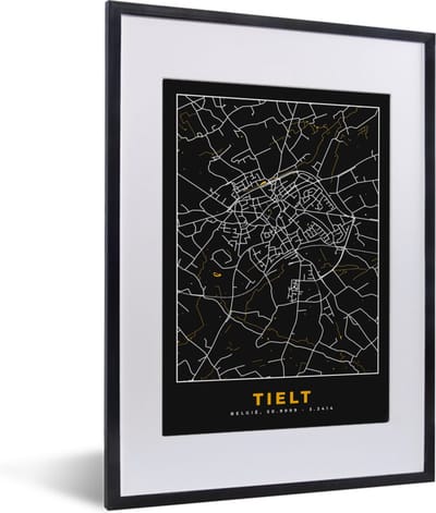 Fotolijst incl. Poster - Stadskaart - Kaart - Tielt - Goud - Plattegrond - 30x40 cm - Posterlijst