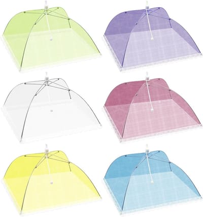 Set van 6 Vouwbare Vliegenhoezen van Gaas, Ideaal voor Voedselbescherming bij BBQ, Picknick en Fruit