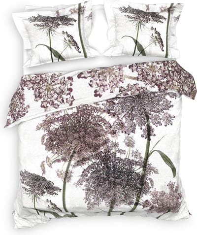 Heckettlane Dekbedovertrek Adel - Bedlinnen met Bloemen print - 200x220 - Off-White - Dekbedhoes van 100% Katoen-Satijn