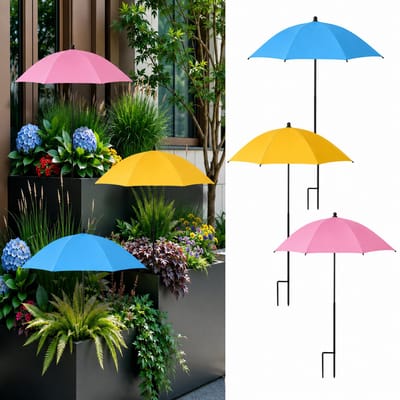 3-delige Plantenparaplu Set – Platte Rand – Verstelbare Hoogte – UV-bescherming & Regenbestendig – Voor Potplanten, Bloemperken & Tuin – H-vrmige Aardpen