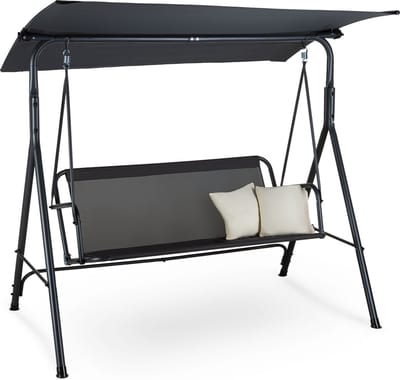 Luverno® Schommelbank - 3 Persoons - met 2 Kussens - tot 220 kg - 173 x 113 x 149 cm - Verstelbaar Zonnedak - UV-bescherming - voor Tuin, Buiten - Tuinmeubelen