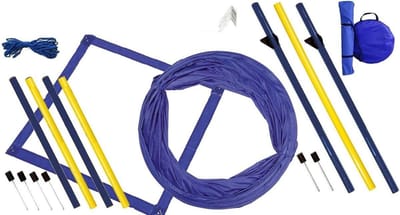 Honden Agility Set - Trainingsmateriaal Hond - Hondentraining Buiten - Stabiele Constructie - Inclusief Tunnel Obstakel - Blauw