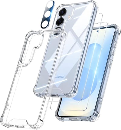 Militaire KKG schokbestendige hoesje met 2 Gehard Glazen Schermbeschermers en 1 cameralensbeschermer - Anti-schok hoesje Geschikt voor: Samsung Galaxy S25 - transparant