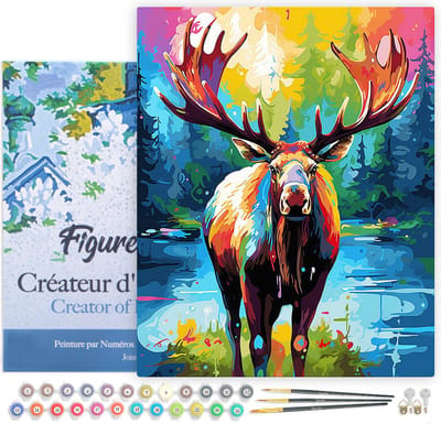 Figured'Art Schilderen op Nummer Volwassenen met lijst Kleurrijke Abstracte Eland- Handwerk acrylverf Kit DIY Compleet - 40x50cm Canvas al ingelijst