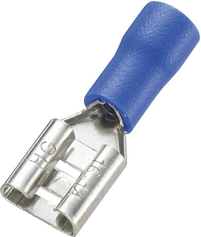 TRU COMPONENTS 745194 Platte stekker (female) Insteekbreedte: 6.4 mm Insteekdikte: 0.8 mm 180 ° Deels geïsoleerd Blauw