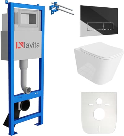 LAVITA® Inbouwreservoir Complete Toiletset LAV 101 - Inbouw WC Hangtoilet Wandcloset MAIO Wit Hoogglans - Bedieningsplaat 200.3.2 Chroom - Voorwandelement voor toilet 40cm - Installatiesysteem