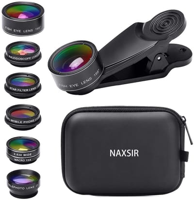 NAXSIR Professionele 7-in-1 Magneet Mobiele Telefoon Lens Kit | 198° Fisheye + 15X Macro + 0.63X Groothoek + Sterrenfilter | Met CPL Lens & Schokbestendige Zak​
