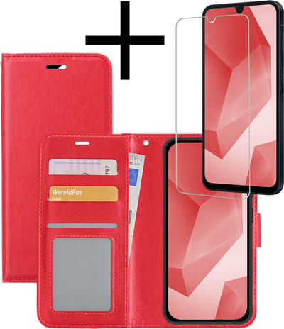 Hoesje - Met Screenprotector - Geschikt voor Samsung Galaxy A16 - Luxe Pasjeshouder - Bookcase Portemonee - Flip Case - Kunstleer Book Case - Flipcase - Book Cover - Walletcase - Portemonneehoes - Rood