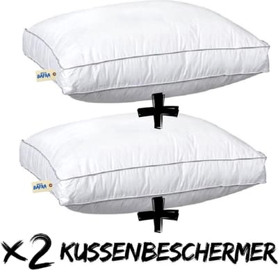 Bafra Hoofdkussen - Hoofdkussen Set van 2 - + gratis 2x kussenBeschermer | 50x60x10 cm - Hotelkwaliteit Hoofdkussens - Geschikt voor rug-, zij- en buikslapers - Katoenen Tijk
