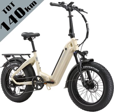 TTGO F6 Bost Elektrische Fiets–48V 18Ah Lithium Accu–Actieradius tot 140 km–Opvouwbaar –20×4.0 inch Fatbike Banden – Hydraulische Schijfremmen –Aluminium Frame –48V 250W Achterwielmotor–Verende Voorvork met Lock-out – Elektrische Stadsfiets– Parelwit