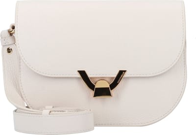 COCCINELLE Leren Schoudertas Dew Crossbody Grained Leather Lambskin White Crème
