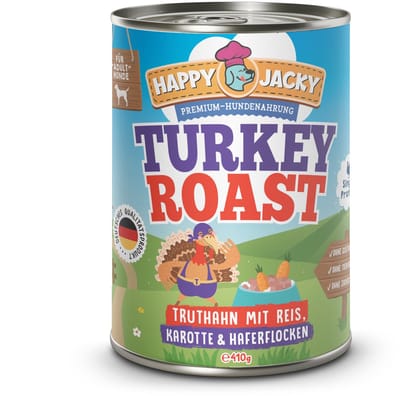 HAPPY JACKY Mono 6x410gD - Kalkoen met rijst, wortel & havervlokken
