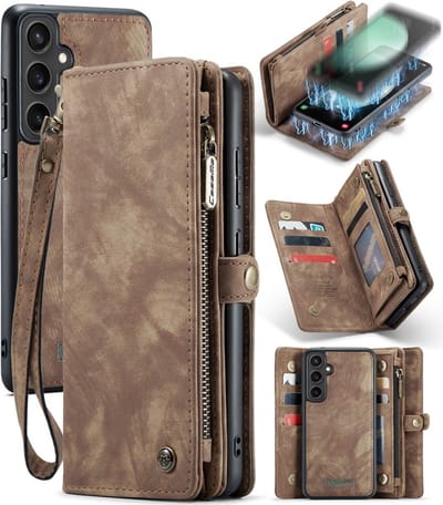CaseMe Hoesje - Geschikt voor Samsung Galaxy S23 FE Hoesje - CaseMe 008 2-in-1 Book Case & Back Cover met Portemonnee - Bruin