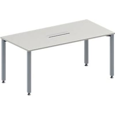 Schäfer Shop Genius Vergadertafel MODENA FLEX, in hoogte verstelbaar, rechthoekige vorm, 4-poot vierkante buis, B 1600 x D 800 mm, 6-voudige contactdoos, lichtgrijs