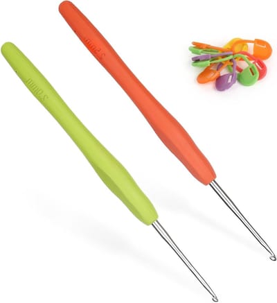 Ergonomische Haaknaalden 2mm en 2.5mm, 2 Stuks Metaal met Zachte TPR Handgreep voor Beginners en Professionals, Ideaal voor Artrose en Comfortabel Haken