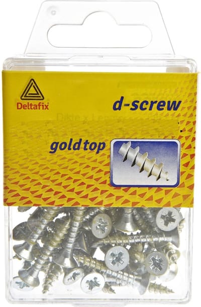 Hardhoutschroef. 3.5 x 30mm. lang. platkop-tor-1. nibs. snijpunt. smeerfilm. verzinkt. 200 stuks Spaanplaatschroeven. Deltafix. D-Screw-Gold-Top.