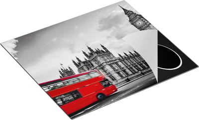 Chefcare Inductie Beschermer Rode Bussen in Londen - Retro - 60x50 cm - Afdekplaat Inductie - Kookplaat Beschermer - Inductie Mat