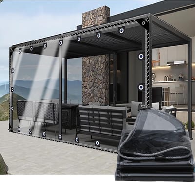 Doorzichtig Dekzeil - Zeildoek PVC - Buitenruimte Beschermen - Versterkte Metalen Grommets - 08 m x 21 m - Transparant Zwart