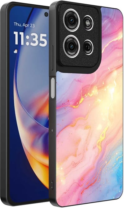 Geschikt voor Motorola Edge 50 Neo Telefoonhoesje met Regenboog Glitter Marmer Opdruk - TPU Backcover Case Rainbow Glitter Marble Design - Smartphonica geschikt voor Motorola Edge 50 Neo