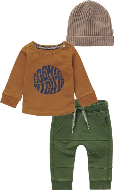 Noppies - Kledingset - Jongens - 3delig - Broek Jeslo Thyme - Shirt Jaroslavi Rubber - Beanie muts Joliet Roebuck - Maat 62