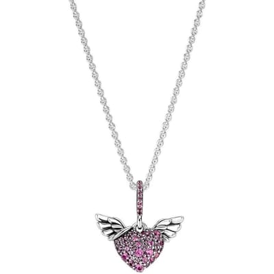Nieuwe 925 Sterling Zilver Pavé Hart En Engelenvleugels Ketting Dames Mode High End Sieraden Cadeaus ,China Fabriek Groothandel 45cm white