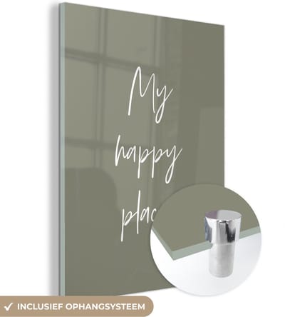 MuchoWow® Glasschilderij 120x160 cm - Schilderij acrylglas - My happy place - Tuin - Quotes - Tekst - Foto op glas - Schilderijen