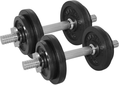 Tunturi Dumbells Gietijzer totaal 20kg - Halterset met schroefsluiting - Dumbbell set - 2 halterstangen - 30mm - incl. gratis fitness app