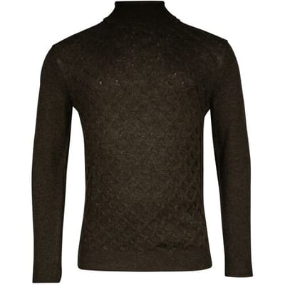 Baileys Trui Lambswool Rollneck Fantasy Diagonal Cable Knit Donker Groen / male
