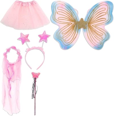 Schitterend meisjes kostuum met vlinder vleugels - Perfect voor verkleedpartijen, verjaardagsfeestjes en carnaval - Roze fairy outfit voor kinderen
