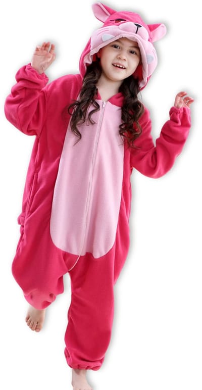 BoefieBoef Dieren Onesie Vos voor Kinderen 9-12 Jaar – Pyjama Dieren Verkleedpak – Warme Flanel Jumpsuit met Capuchon – Knuffelpak & Huispak – Zwemles – Carnaval, Halloween & Sinterklaas Cadeau – Jongens & Meisjes - Roze