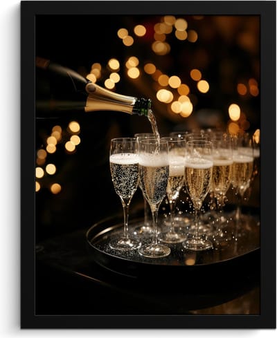 Fotolijst inclusief poster - Posterlijst 30x40 cm - Posters - Lichtjes - Champagne - Dienblad - Glazen - Foto in lijst - Keuken decoratie muur - Wanddecoratie accessoires - Muurdecoratie - Schilderijen