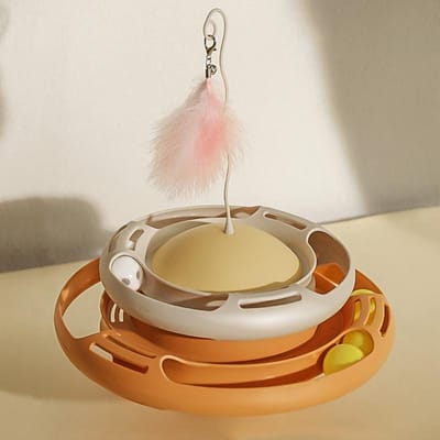Katten Draaitafel Speelgoed Interactief Grappig Veer Circulaire Draaitafel Kittenspeelgoed voor Katten Kittens Wit beige
