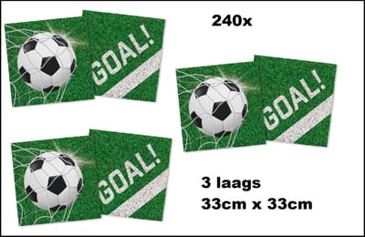 240x Servetten Voetbal 33cm x 33cm - 3 laags - Goal WK voetbal feest thema party