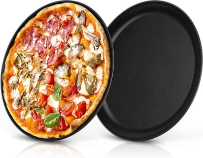 Ronde Pizza Plate van 30 cm, Set van 2, Roestvrij Staal, Antiaanbaklaag, Ideaal voor Bakken en Serveren, Gezond en Duurzaam
