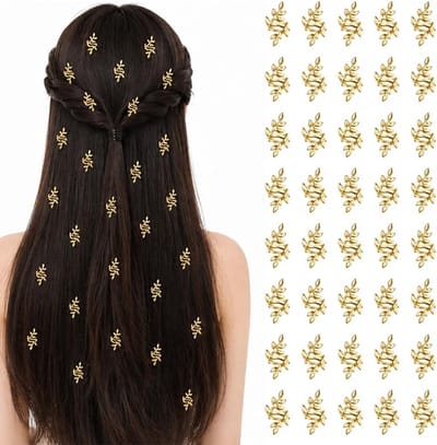 Piratenkostuum dames met haaraccessoires in gouden bladeren, vlechtaccessoires, dreadlockclips en spiralen