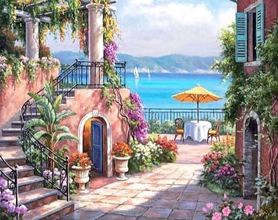 Paint By Numbers Vakantiehuisje met Prachtig Uitzicht - Schilderen op Nummer - 50x40cm - Volwassenen - Stipco