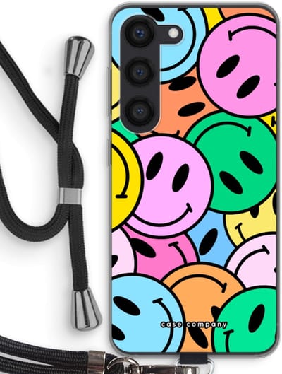 Case Company® - Hoesje met koord geschikt voor Samsung Galaxy S23 hoesje met Koord - Smiley N°1 - Telefoonhoesje met Zwart Koord - Bescherming aan alle Kanten en Over de Schermrand