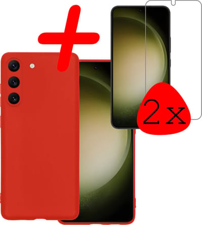 Hoesje Met 2x Screenprotector - Geschikt voor Samsung Galaxy S23 - Sterk & Shockproof - Back Cover - Siliconen Case - Telefoon Hoes - Rood