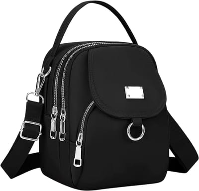Lichtgewicht Dames Crossbody Tas van Nylon – Kleine Schoudertas met Meerdere Ritsvakken – Casual Mini Handtas voor Dagelijks Gebruik, Werk, Reizen en Vrije Tijd - ZWART