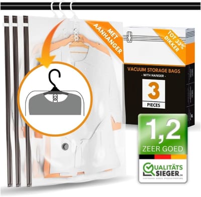 Famanu - Hangende vacuümzakken voor kleding 3 stuks maat xl 100x70cm grote vacuümzakken voor jassen en mantels