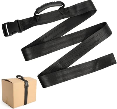 Verstelbare verhuisriemen voor het tillen en transporteren van dozen, pakketten en bagage - 192 x 5 cm, zwart nylon met handvat