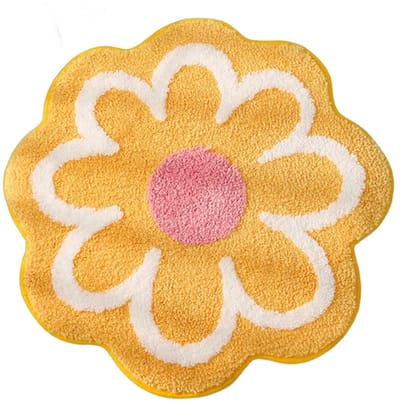 Badkamerkleedje/badmat tapijt - Badmat antislip - Bloemenpatroon - Douche Badmat Cadeau - 40*40*1.7cm - geel - Polyester - Kamerdecoratie
