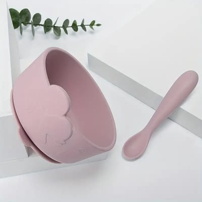 Vavida Siliconen Bakje - Baby - Poederroze - Met Lepel - Zuignap - BPA-vrij - Leuk Als Kraamcadeau