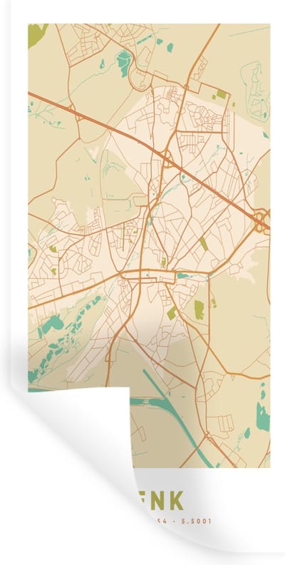 Muurstickers - Sticker Folie - Kaart - Genk - Stadskaart - Vintage - Plattegrond - 40x80 cm - Plakfolie - Muurstickers Kinderkamer - Zelfklevend Behang - Zelfklevend behangpapier - Stickerfolie