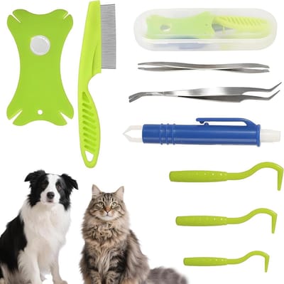 Tekentang Set - Verwijder Set - Huisdier Verzorging - 9 Delig - 17.5 cm - Multicolor