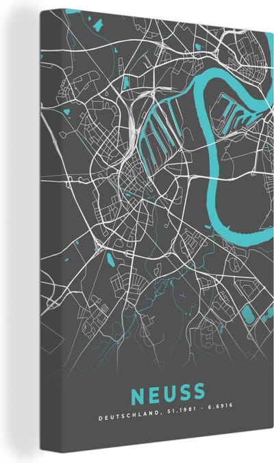 Canvas Schilderij Stadskaart – Neuss – Duitsland – Plattegrond – Kaart - 20x30 cm - Wanddecoratie